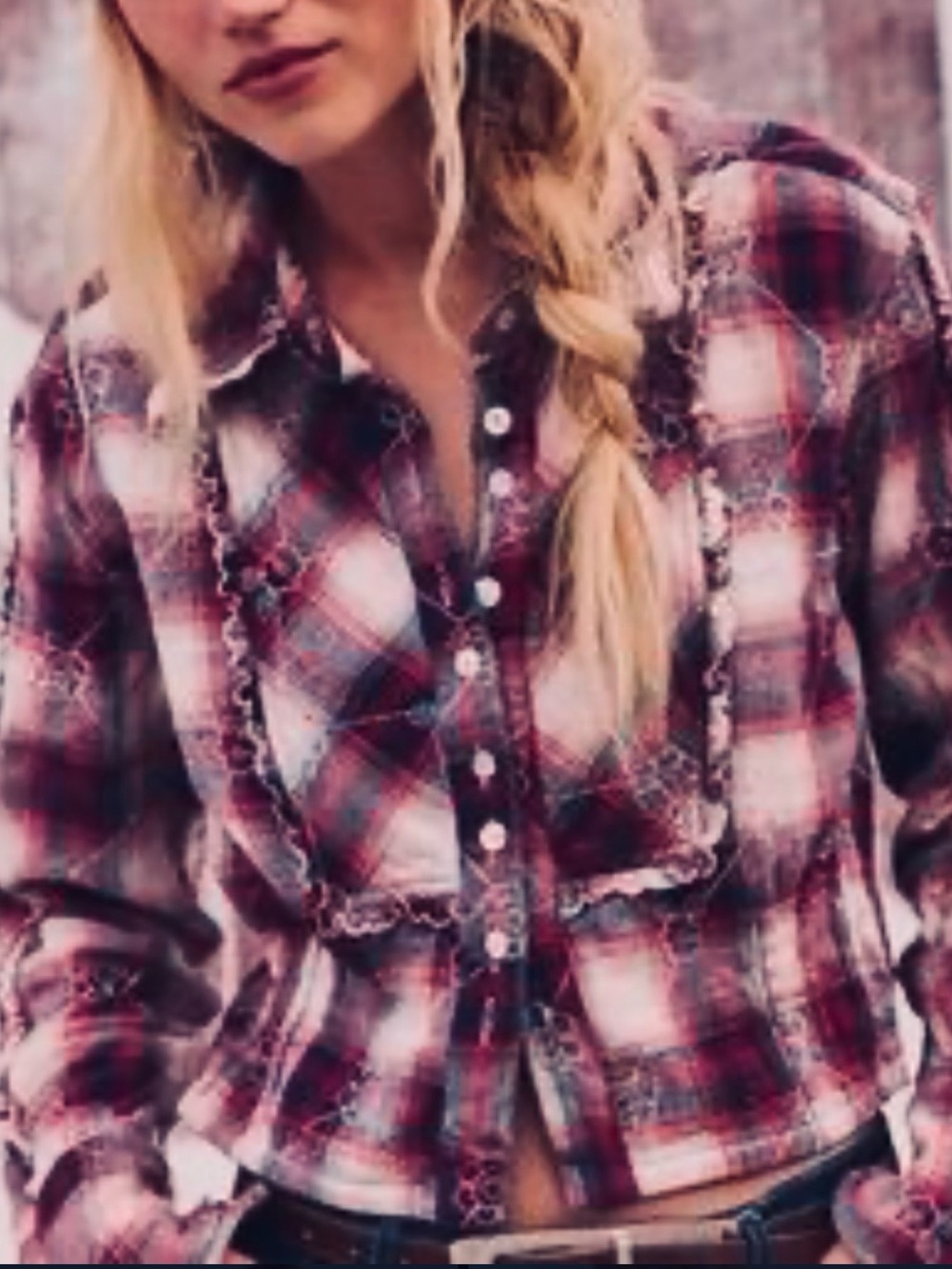 Free People Georgia Plaid Embroidered Button Downn